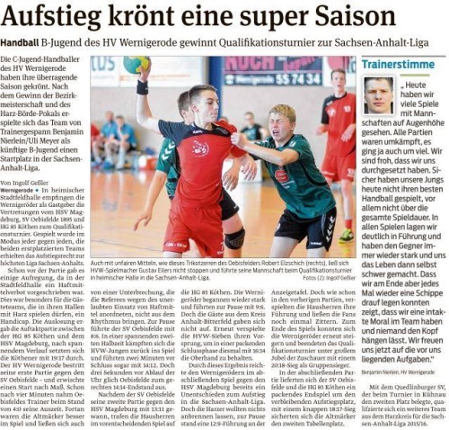 Volksstimmebericht vom Qualifikationserfolg der B-Jugend